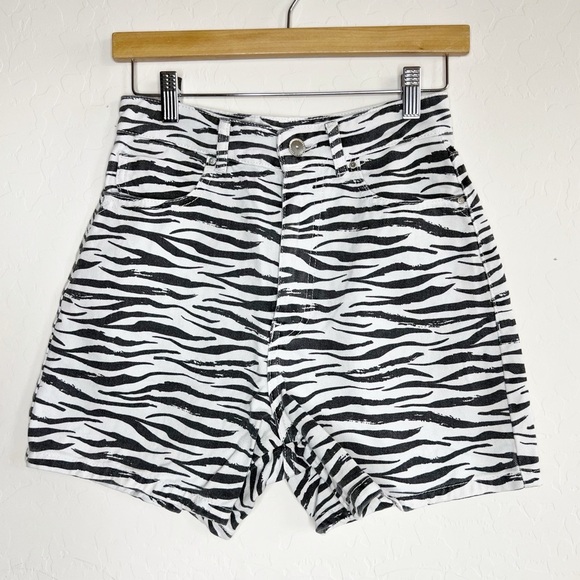 Zara Zebra Print High Waist Denim Jean Shorts - Picture 1 of 6